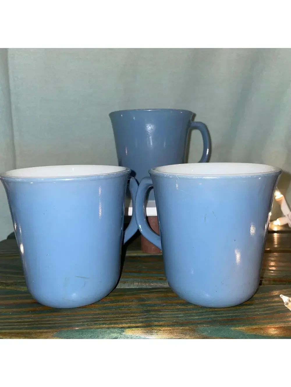 Blue Milkglass Corning Mugs - Set of Three
